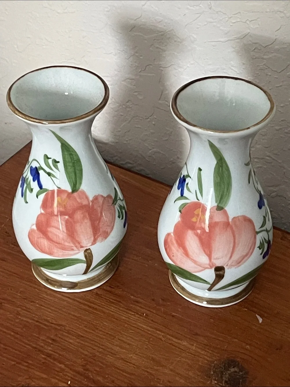 Emerson Creek Hand-Painted Floral Porcelain Vases - Coral & Blue Bells Pair